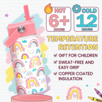 Rainbow 12oz Kids Water Bottle with Straw Lid | Insulated Stainless Steel School Cup for Girls