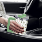 Vintage Wildflower 40oz Tumbler with Handle | Retro Green Floral Travel Cup