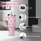 30oz Pink Bow & Cherry Tumbler with Handle | Coquette Insulated Travel Cup