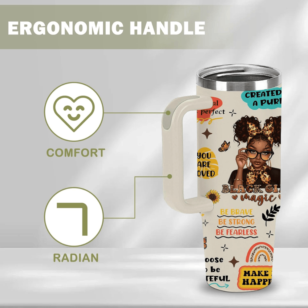 30oz Empowered Black Girl Tumbler with Handle | Inspirational Travel Cup