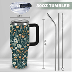 30oz Botanical Wildflower Tumbler with Handle | Leak-Proof Floral Travel Mug