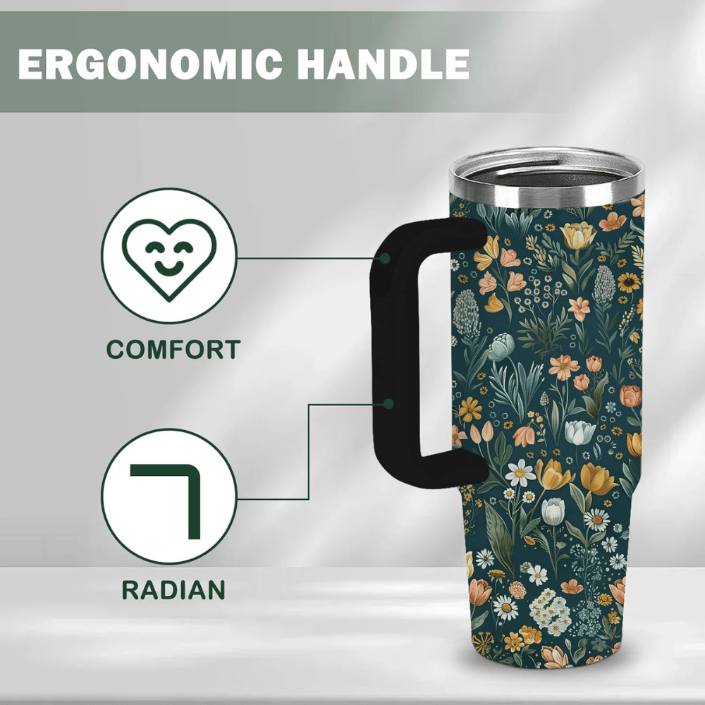 30oz Botanical Wildflower Tumbler with Handle | Leak-Proof Floral Travel Mug