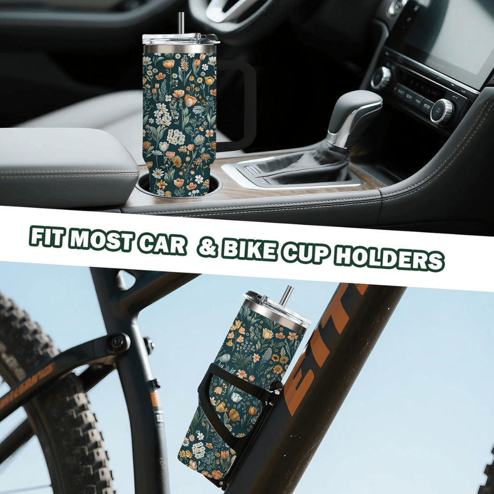 30oz Botanical Wildflower Tumbler with Handle | Leak-Proof Floral Travel Mug
