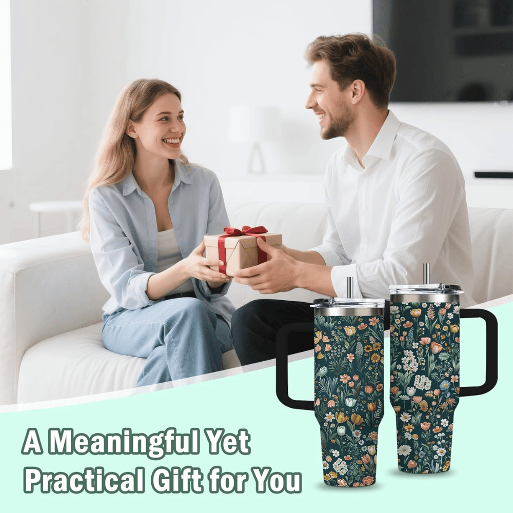 30oz Botanical Wildflower Tumbler with Handle | Leak-Proof Floral Travel Mug