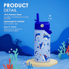 12oz Shark Kids Water Bottle with Straw Lid | Insulated Stainless Steel Tumbler