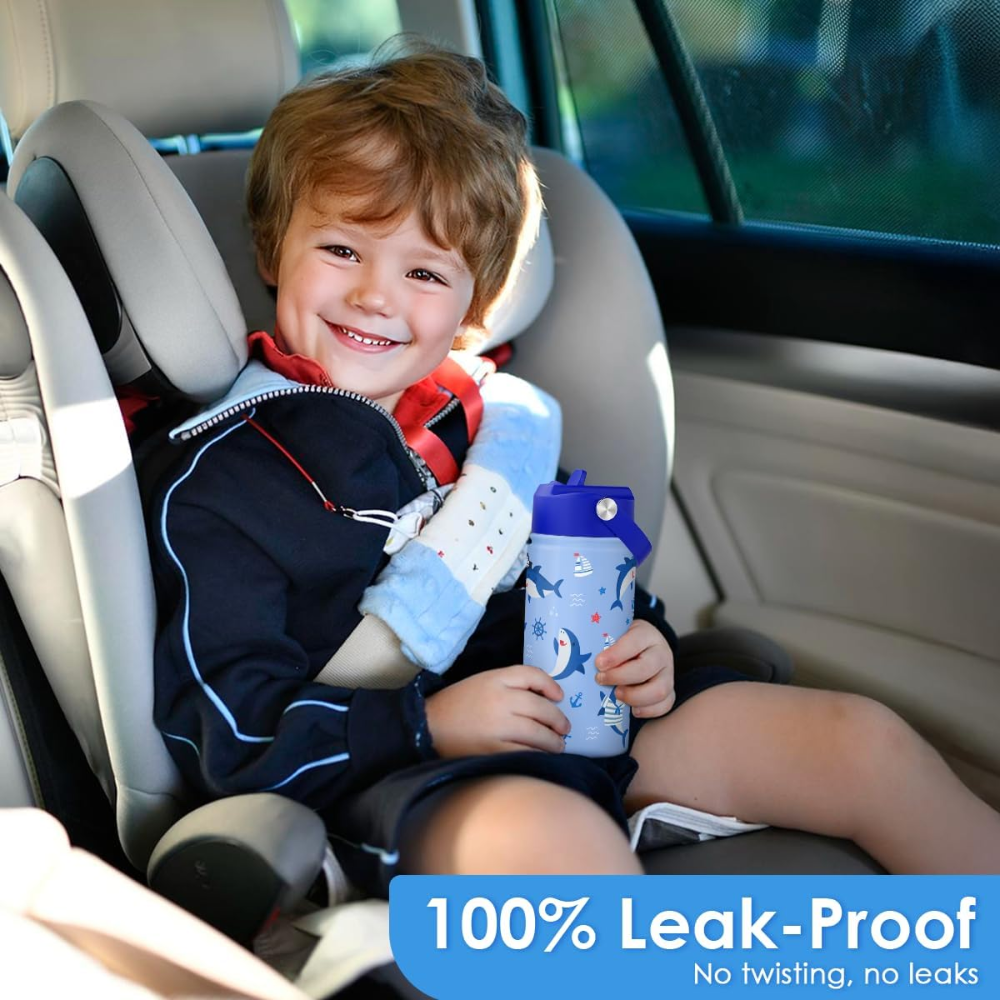 12oz Shark Kids Water Bottle with Straw Lid | Insulated Stainless Steel Tumbler