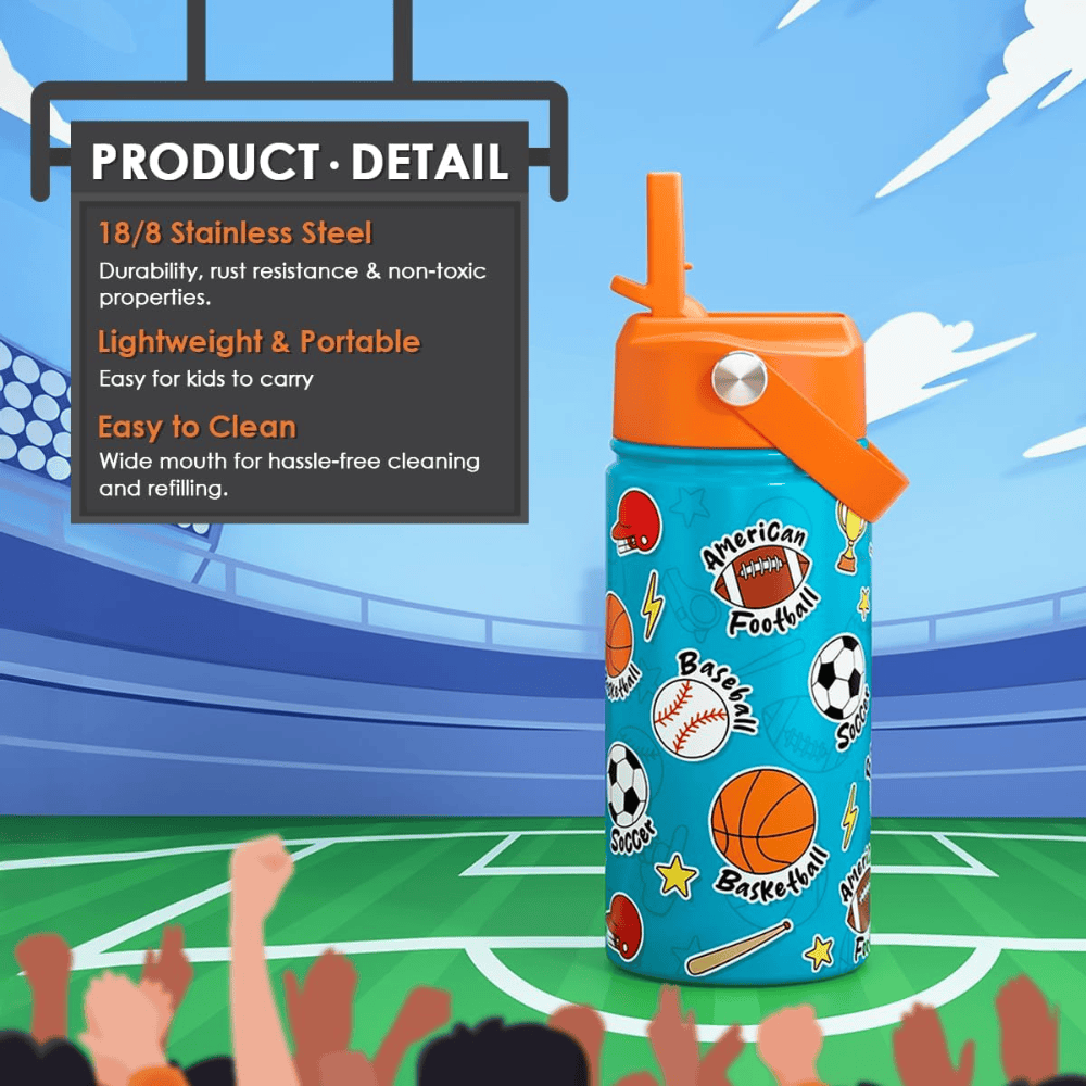 12oz Game On Sports Water Bottle with Straw Lid | Kids Insulated Travel Tumbler