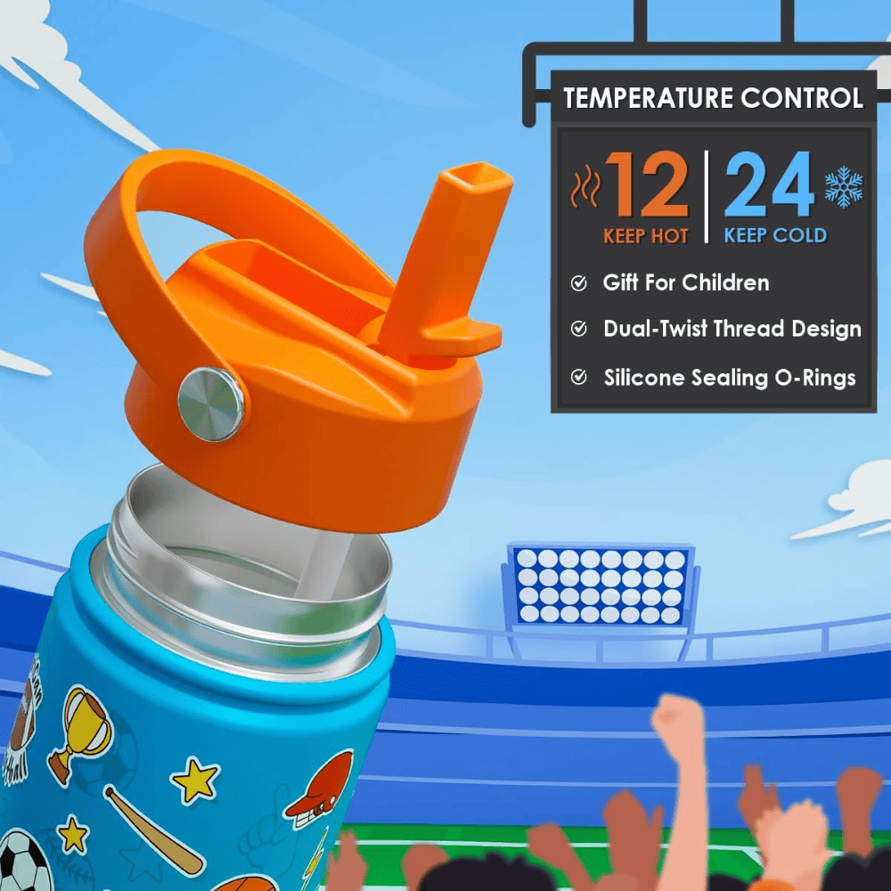 12oz Game On Sports Water Bottle with Straw Lid | Kids Insulated Travel Tumbler