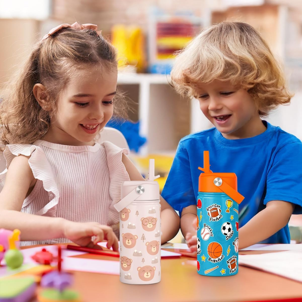 12oz Game On Sports Water Bottle with Straw Lid | Kids Insulated Travel Tumbler