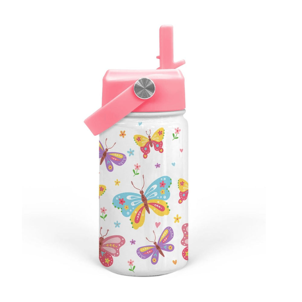 12oz Magical Butterfly Kids Water Bottle with Straw Lid | Insulated Travel Tumbler