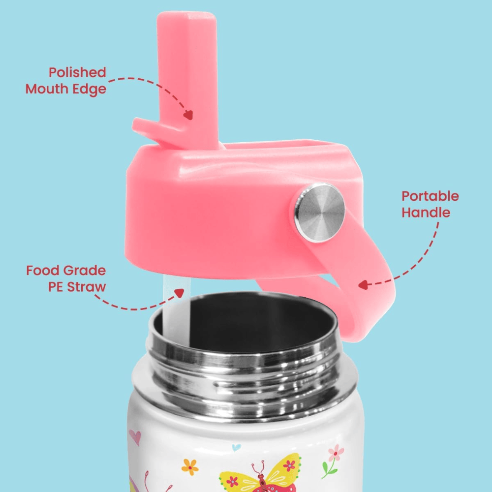 12oz Magical Butterfly Kids Water Bottle with Straw Lid | Insulated Travel Tumbler