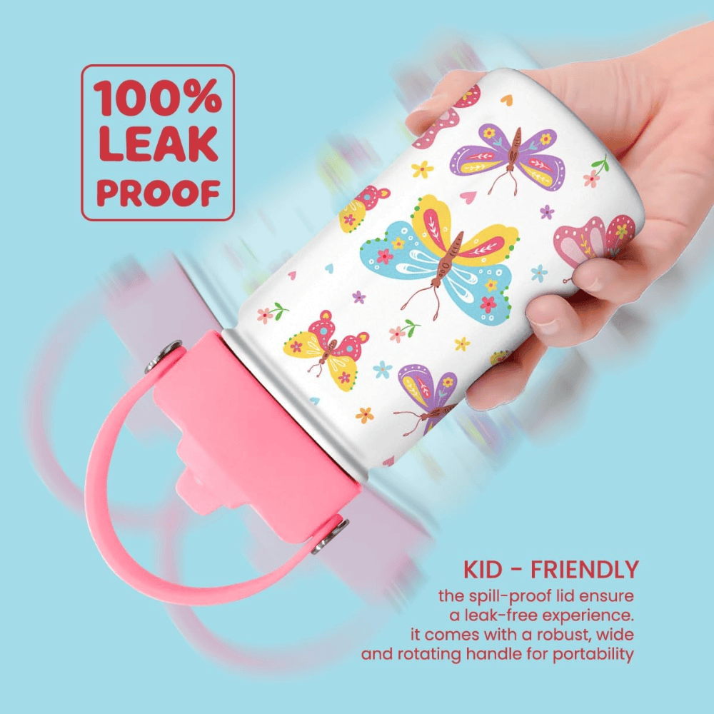 12oz Magical Butterfly Kids Water Bottle with Straw Lid | Insulated Travel Tumbler