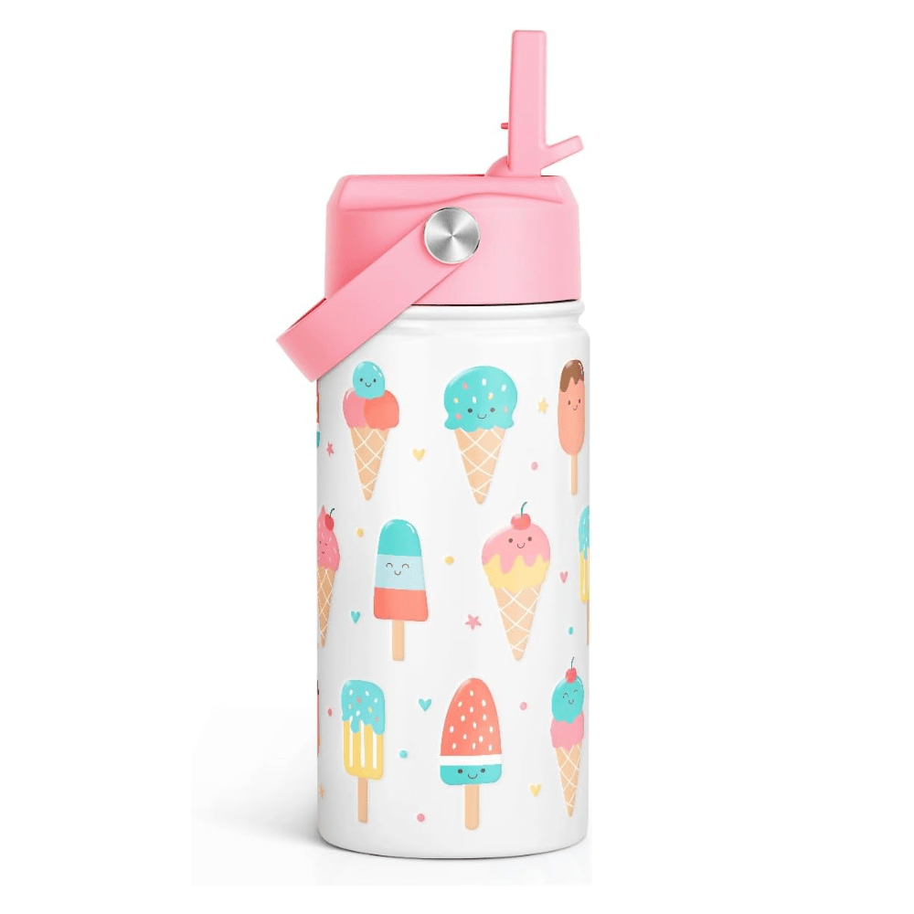 12oz Sweet Ice Cream Kids Water Bottle with Straw Lid | Insulated Travel Tumbler