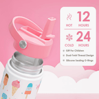 12oz Sweet Ice Cream Kids Water Bottle with Straw Lid | Insulated Travel Tumbler