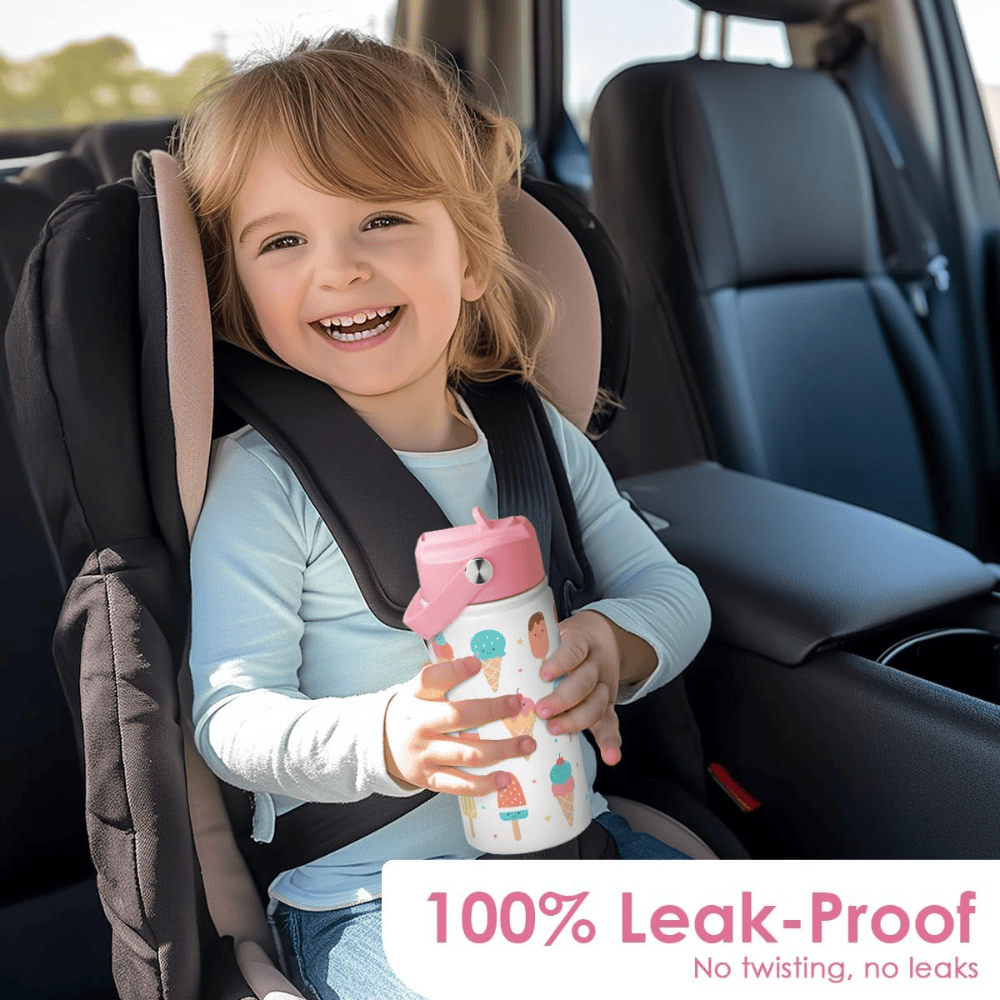 12oz Sweet Ice Cream Kids Water Bottle with Straw Lid | Insulated Travel Tumbler