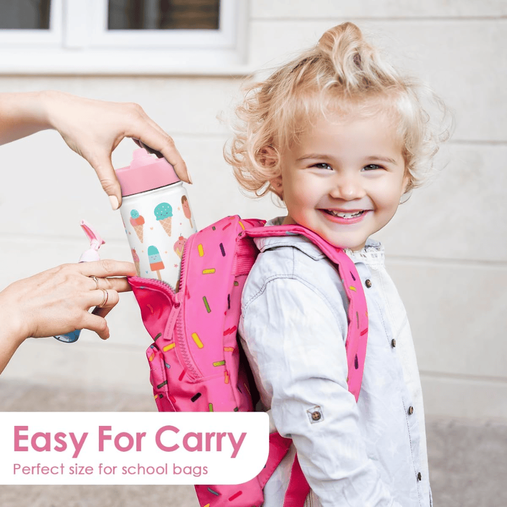 12oz Sweet Ice Cream Kids Water Bottle with Straw Lid | Insulated Travel Tumbler