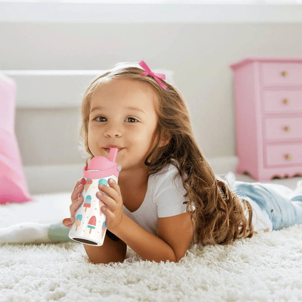 12oz Sweet Ice Cream Kids Water Bottle with Straw Lid | Insulated Travel Tumbler