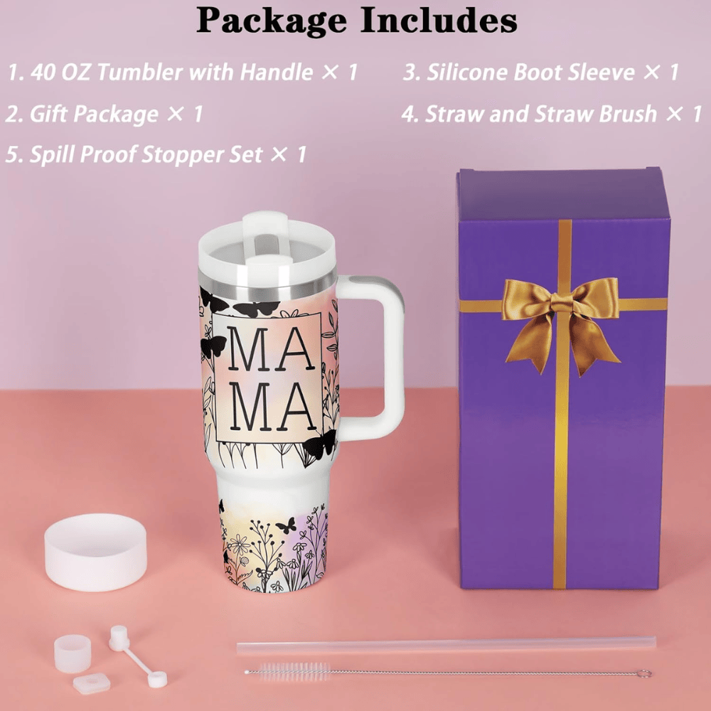 The Ultimate "MaMa" 40oz Tumbler with Handle | Premium Insulated Mother's Day Gift Set