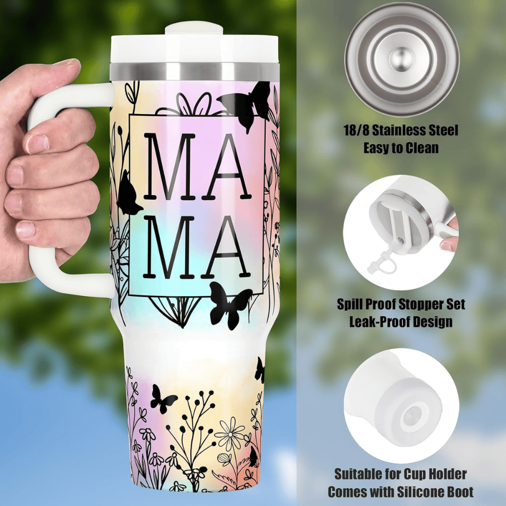 The Ultimate "MaMa" 40oz Tumbler with Handle | Premium Insulated Mother's Day Gift Set