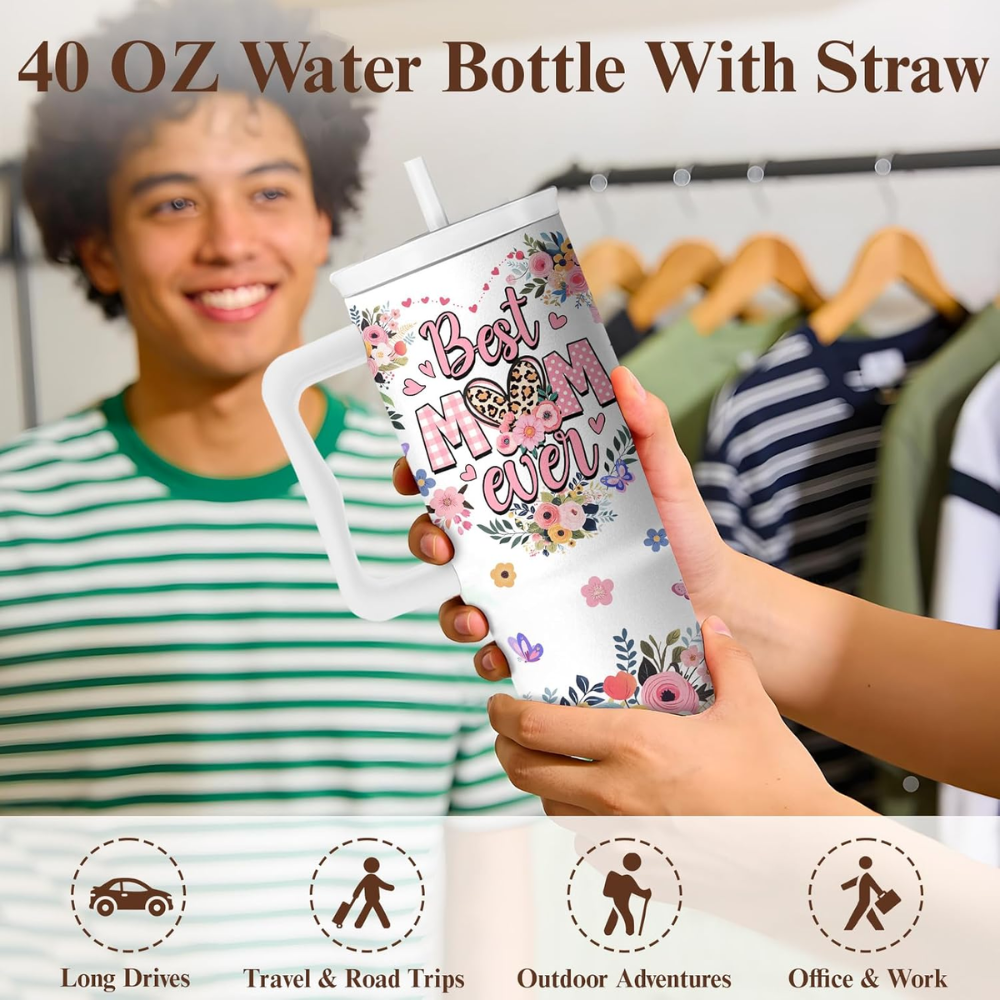 The "#1 Mom" 40oz Insulated Tumbler | "Best Mom Ever" Leak-Proof Travel Mug