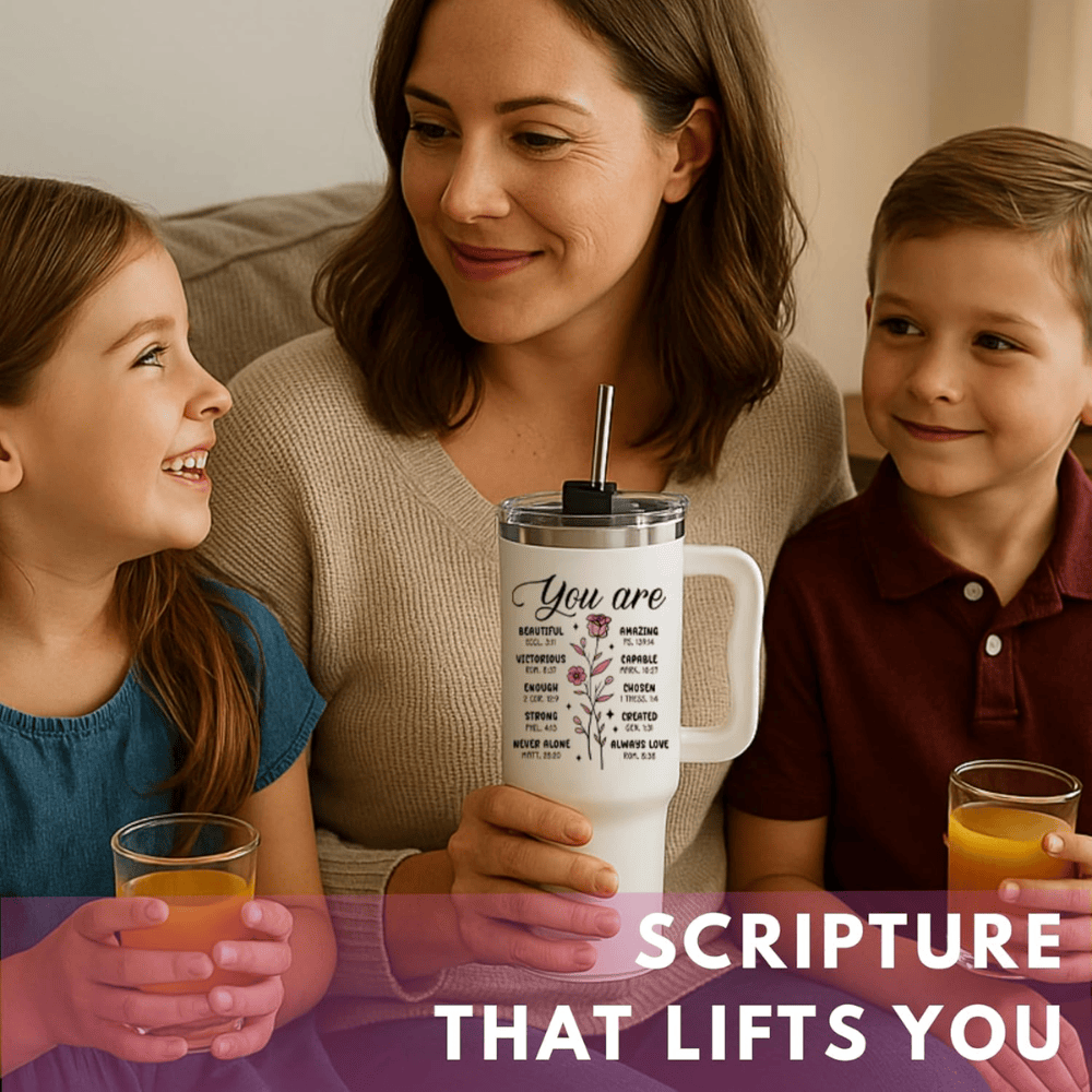 Faith-Inspired 40oz Tumbler with Handle | "Walk by Faith" Bible Verse Travel Mug