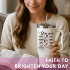 Faith-Inspired 40oz Tumbler with Handle | "Walk by Faith" Bible Verse Travel Mug