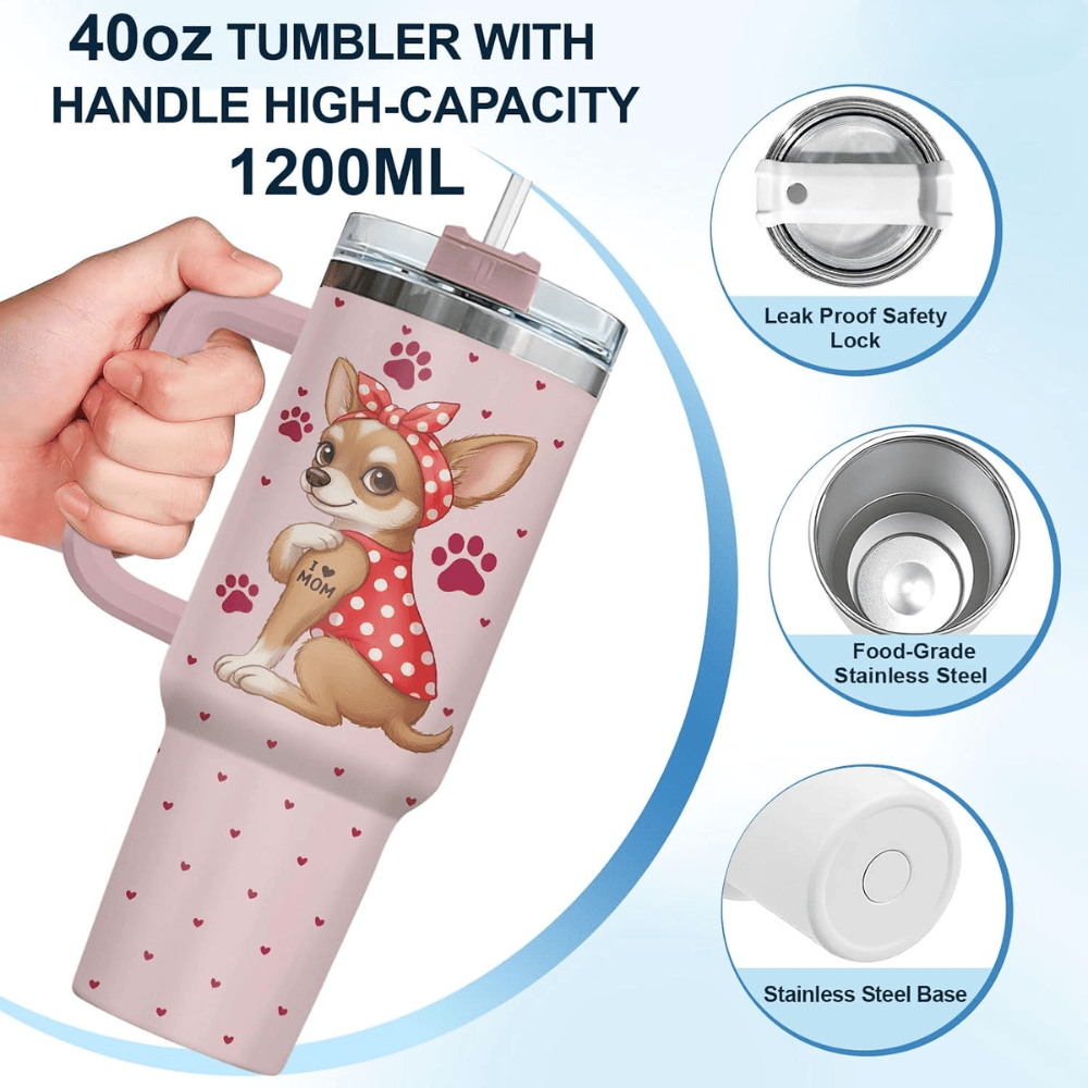 40oz "Chihuahua Mummy" Tumbler with Handle | The Ultimate Gift for Proud Dog Moms