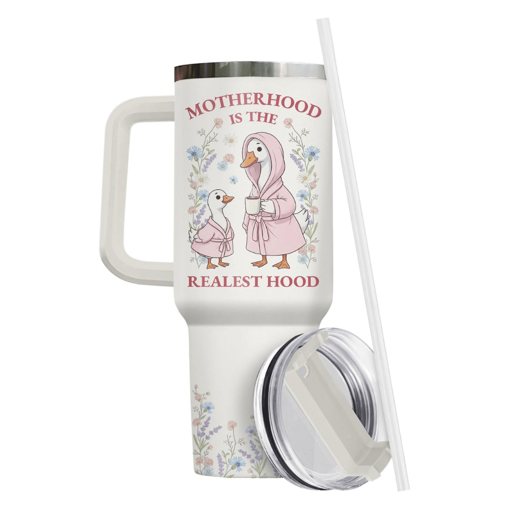 40oz "Mama Goose" Tumbler with Handle | The "Motherhood is the Realest Hood" Gift