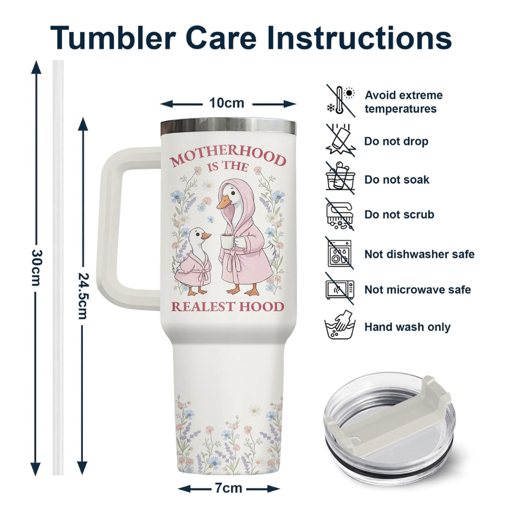 40oz "Mama Goose" Tumbler with Handle | The "Motherhood is the Realest Hood" Gift