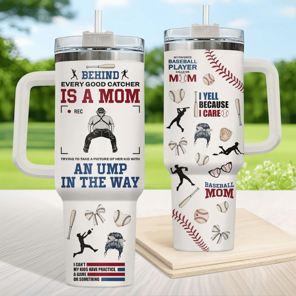 40oz "Baseball Mom" Tumbler with Handle | The Ultimate Bleacher-Ready Travel Mug