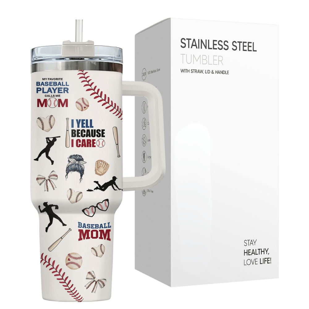40oz "Baseball Mom" Tumbler with Handle | The Ultimate Bleacher-Ready Travel Mug