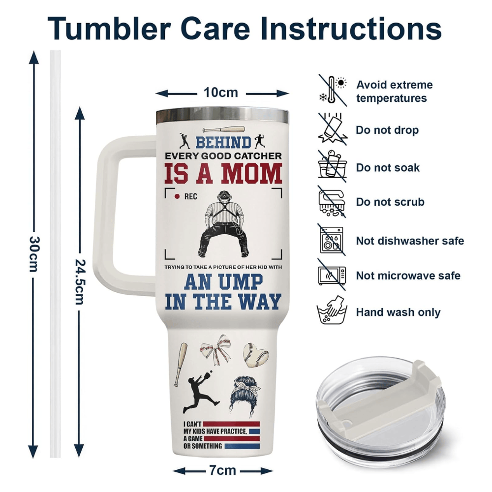 40oz "Baseball Mom" Tumbler with Handle | The Ultimate Bleacher-Ready Travel Mug