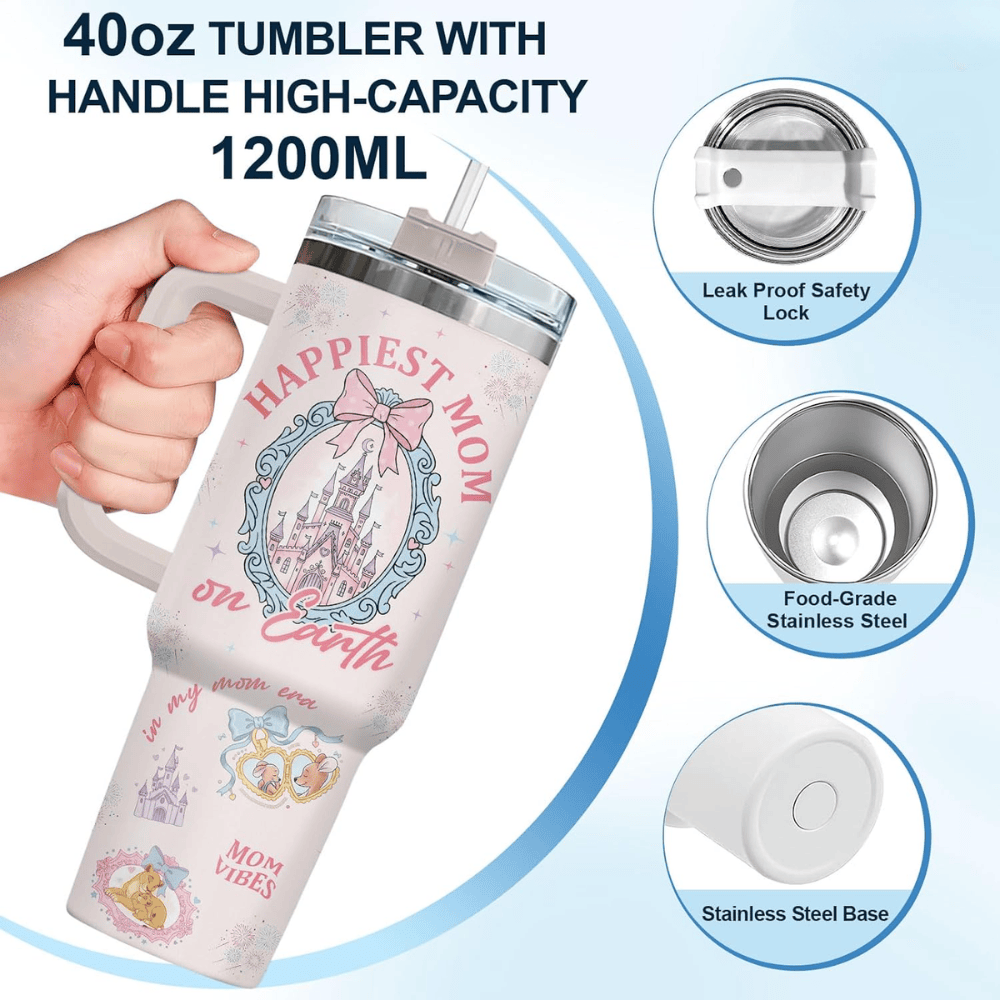 40oz "Mommy Era" Magic Tumbler | Whimsical Pink Castle Mom Vibes Travel Mug