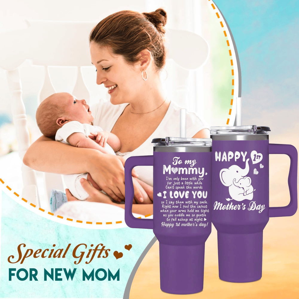 40oz "First Mother’s Day" Elephant Tumbler | Sentimental Milestone Gift for New Moms