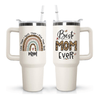 40oz "Best Mom Ever" Leopard & Butterfly Tumbler | Triple-Insulated Power Mug with Handle