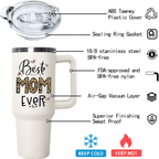 40oz "Best Mom Ever" Leopard & Butterfly Tumbler | Triple-Insulated Power Mug with Handle