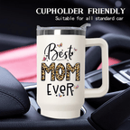 40oz "Best Mom Ever" Leopard & Butterfly Tumbler | Triple-Insulated Power Mug with Handle