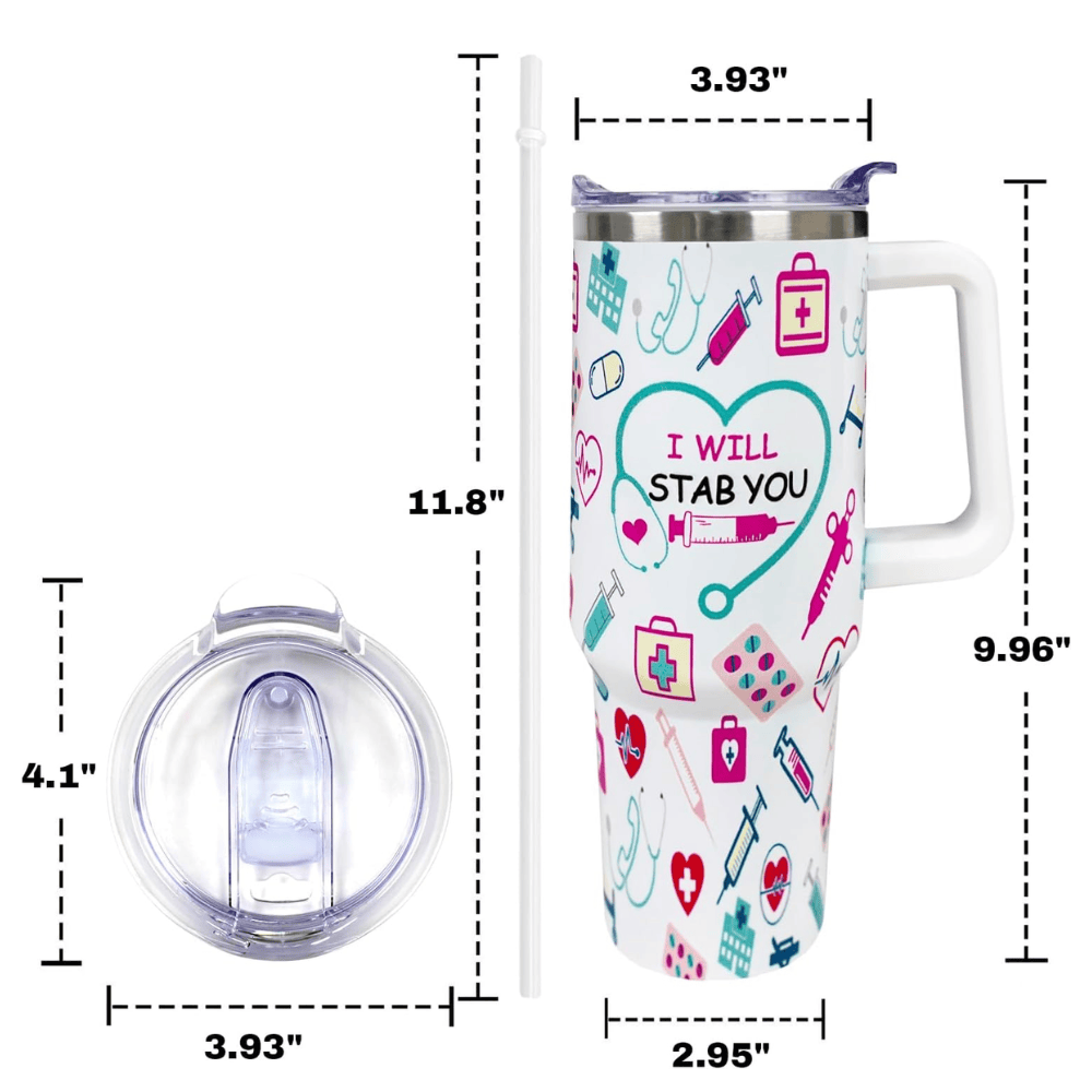 40oz "I Will Stab You" Nurse Tumbler | Witty & Humorous Medical Appreciation Gift