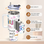 "Nursing is a Work of Heart" 40oz Tumbler | Premium Nurse Appreciation Gift Set with Steel Straws