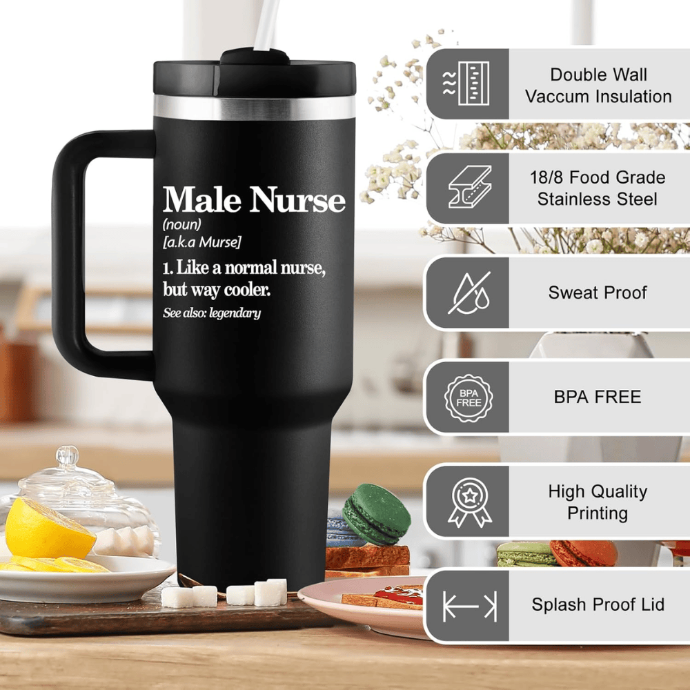 40oz "Male Nurse" Premium Tumbler | Bold Black Insulated Mug for the Modern Murse