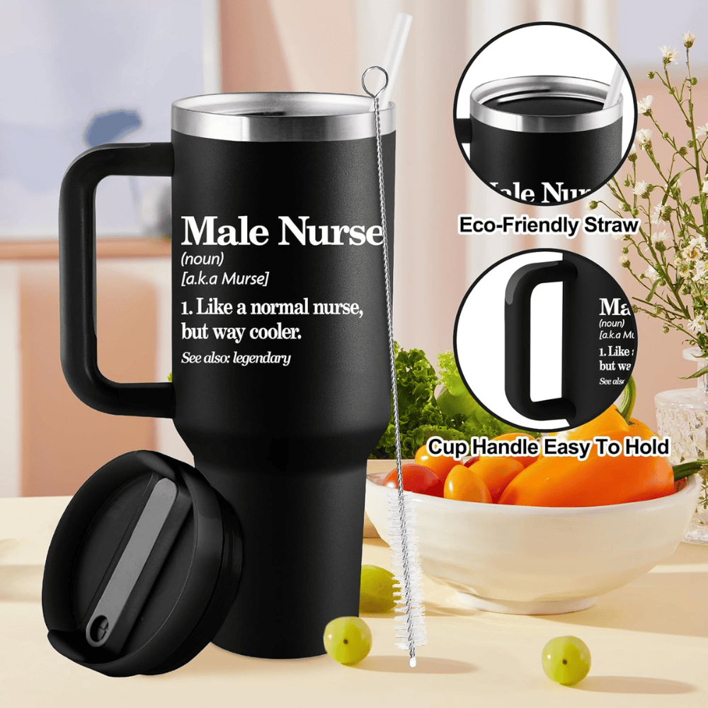 40oz "Male Nurse" Premium Tumbler | Bold Black Insulated Mug for the Modern Murse