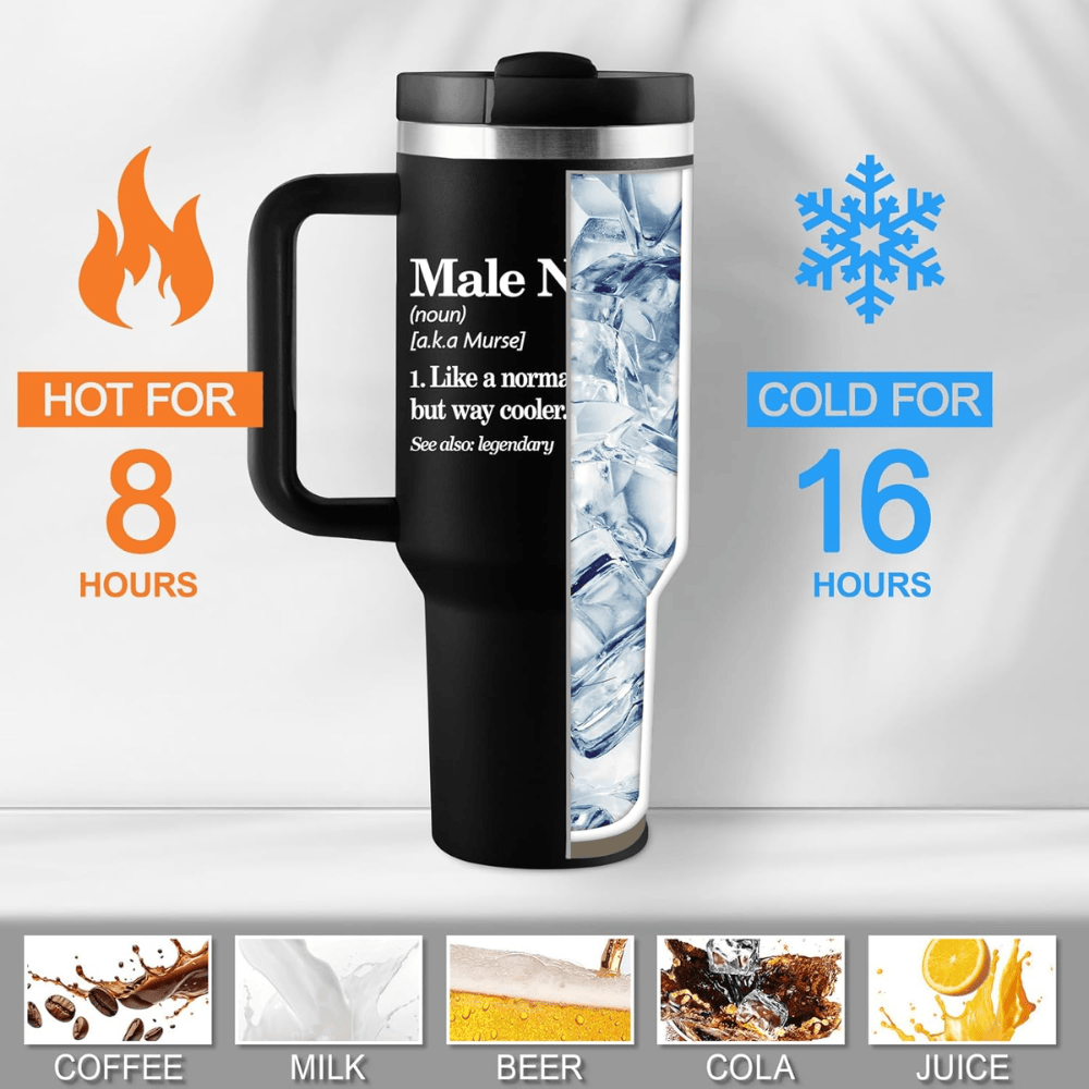 40oz "Male Nurse" Premium Tumbler | Bold Black Insulated Mug for the Modern Murse