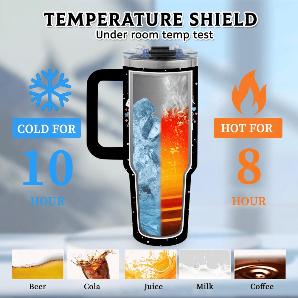 "Classic Noir" 40oz Nurse Tumbler | Aesthetic Floral Appreciation Gift with Metal Straw Set