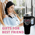 "Classic Noir" 40oz Nurse Tumbler | Aesthetic Floral Appreciation Gift with Metal Straw Set