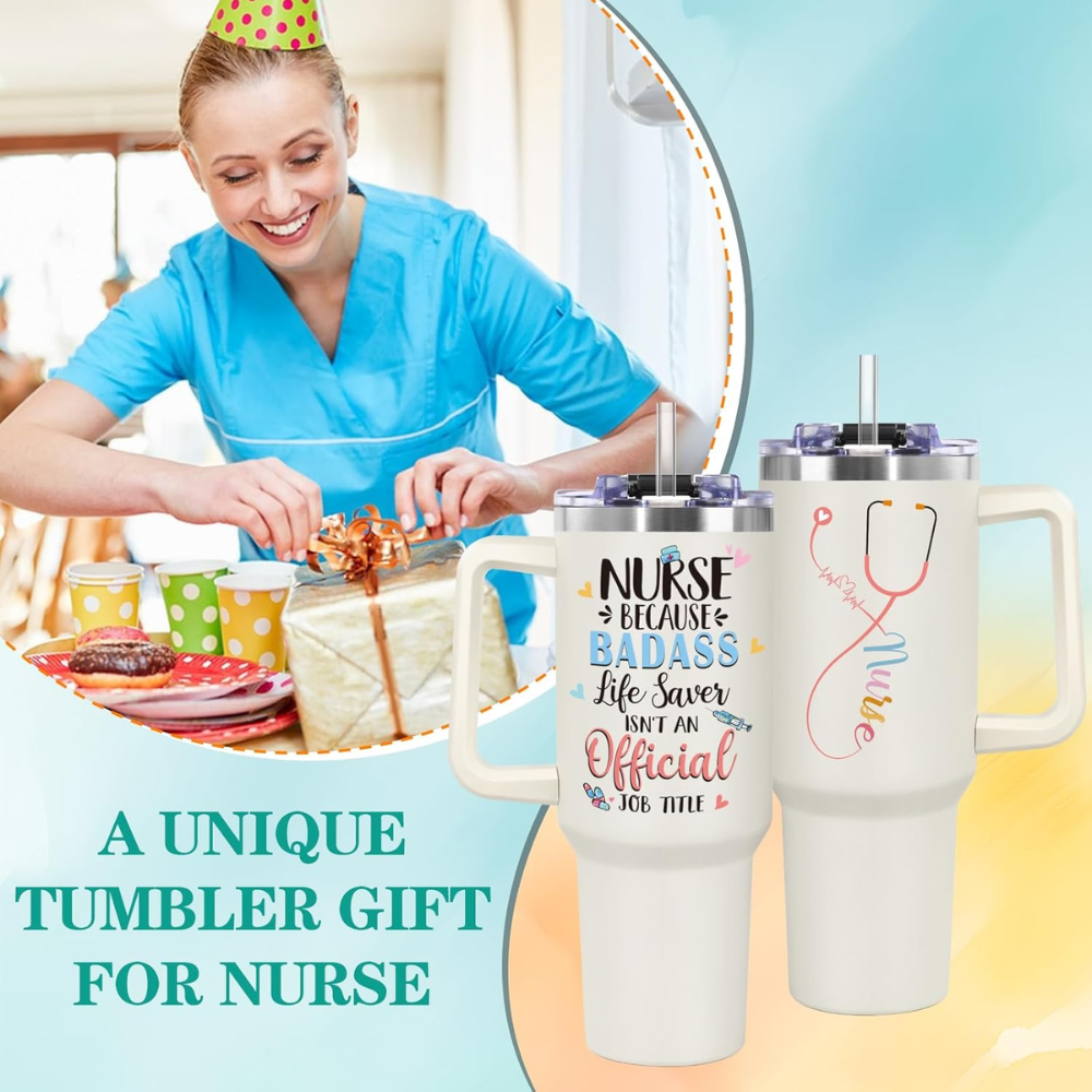 "Healing Heart" 40oz Nurse Tumbler | Elegant Floral Appreciation Gift for RN, LPN, and Healthcare Heroes