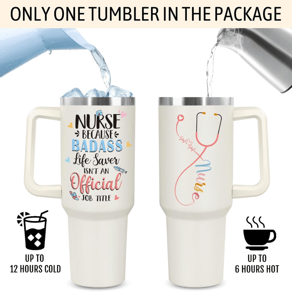 "Healing Heart" 40oz Nurse Tumbler | Elegant Floral Appreciation Gift for RN, LPN, and Healthcare Heroes