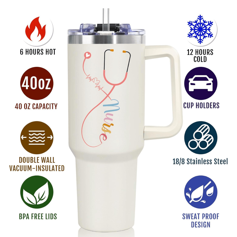 "Healing Heart" 40oz Nurse Tumbler | Elegant Floral Appreciation Gift for RN, LPN, and Healthcare Heroes