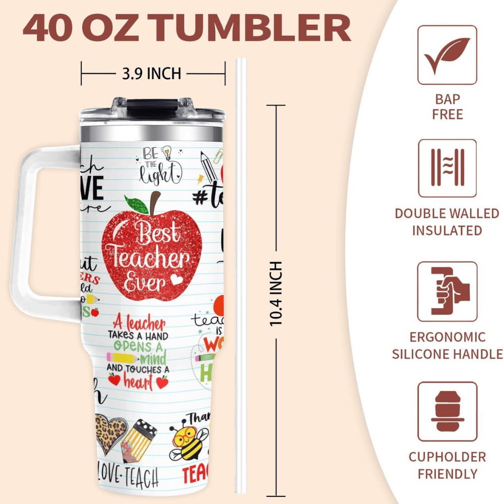 40oz "Best Teacher" Rainbow Tumbler | The Ultimate Gift for Kindergarten & Preschool Teachers
