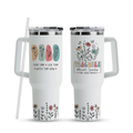 40oz "Floral Teacher" Insulated Tumbler with Handle | Gift-Ready Appreciation Mug with Straw Set