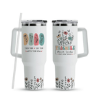 40oz "Floral Teacher" Insulated Tumbler with Handle | Gift-Ready Appreciation Mug with Straw Set